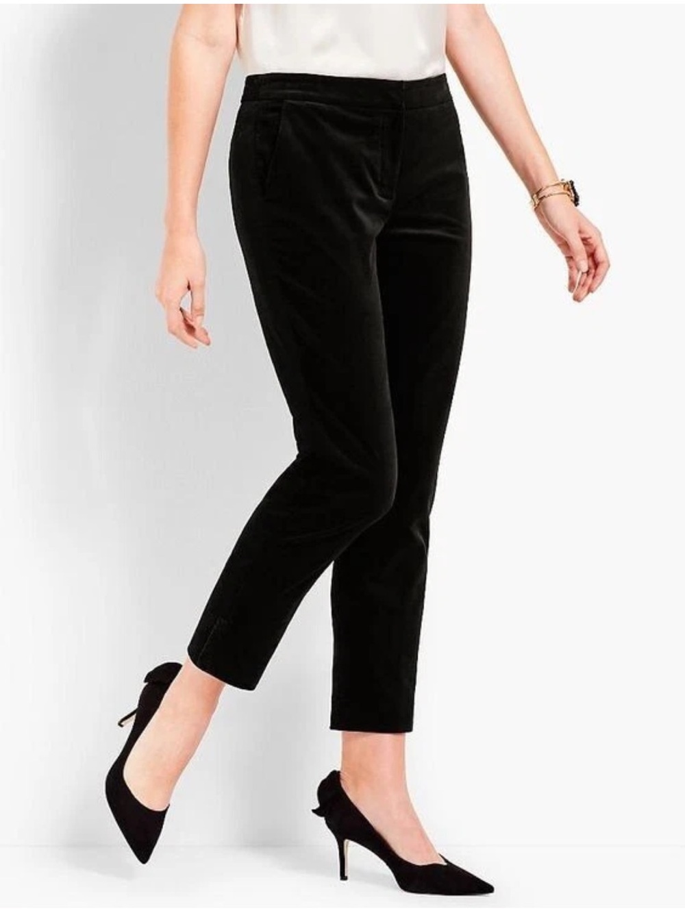 Talbots RSVP Black Velveteen Ruffle Slim Ankle Office Pants Women’s Size 8 NWT